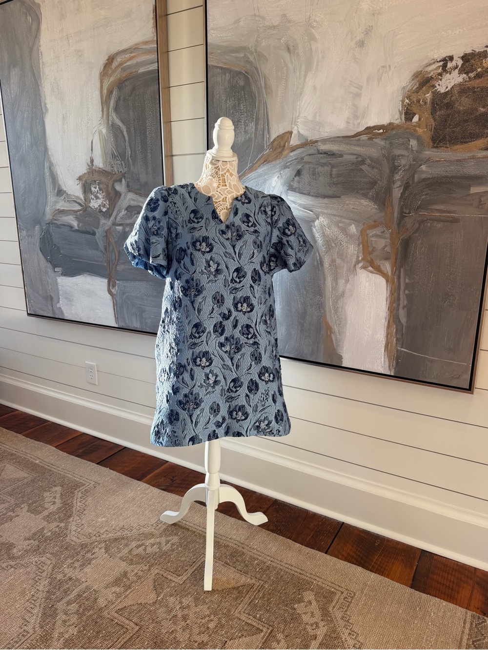 entro Light Blue Floral Jacquard Mini Dress